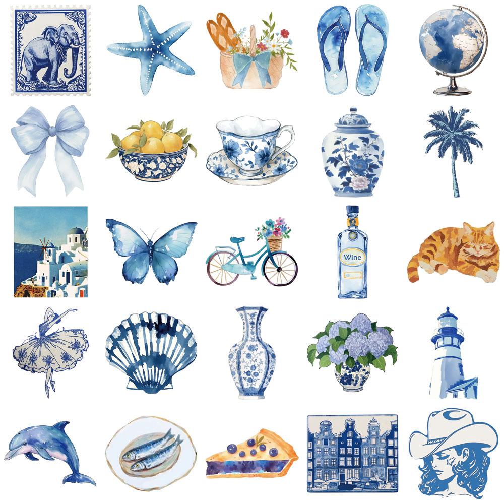 10/30/50PCS Cute Cartoon INS Blue Ocean Graffiti Stickers Aesthetic Art DIY Laptop Luggage Phone Case Vintage Decal Sticker Pack