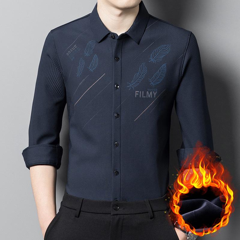 Мужская флисовая рубашка зимняя молодежная мода с принтом на лацканах плотная рубашка — фото 4