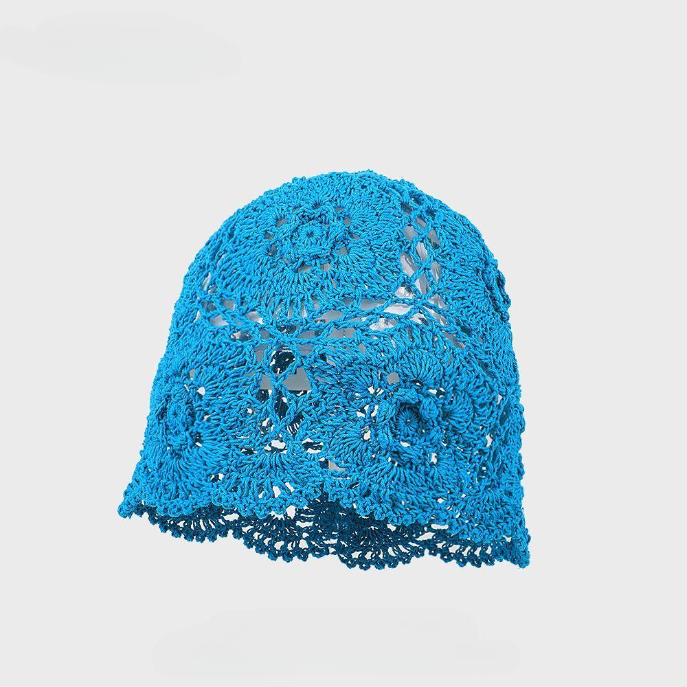 Bohemian Ethnic Style Handmade Head Wrap Hat Niche Design Spring Summer Thin High-end Blue Crochet Cap