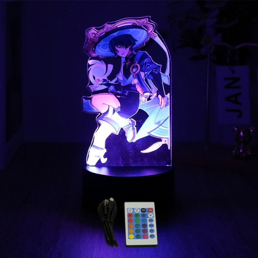 Anime Figures 3D Lamp Zhongli Xiao Genshin Impact LED Night Light Smart Touch Remote RGB Decoration Room Kid Birthday Toys Gifts