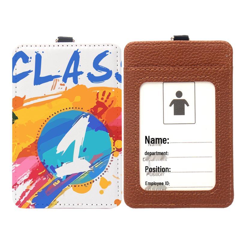 Vertical Leather Heat Transfer Work Badge Holder for Sublimation Logo Printing - White Small Card Holder with Neck Strap