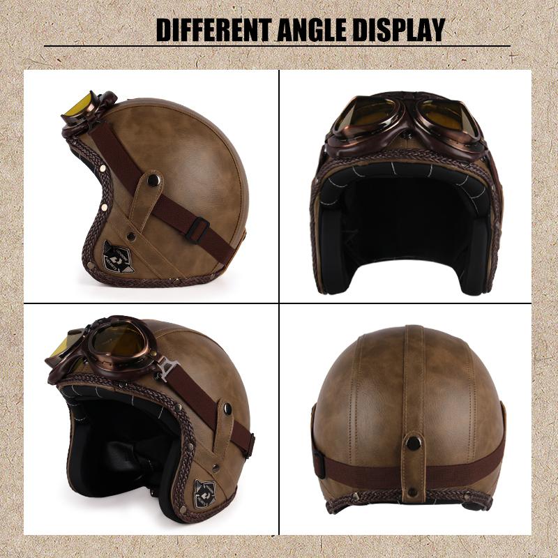 UCHOOSE Retro Motorcycle Helmet PU Leather Open Face 3/4 Chopper Bicycle Helmets Classic Casco Moto Vintage