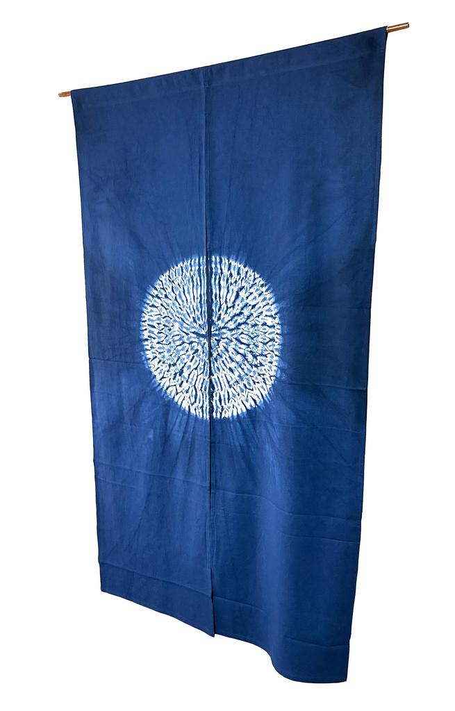 150cm Long Indigo Blue Noren Curtain with Shibori Japanese Long Dark Navy Japan Blue Pattern, Style, Hand-Dyed, Length, Cotton, Opaque, Blue, (No. 4)