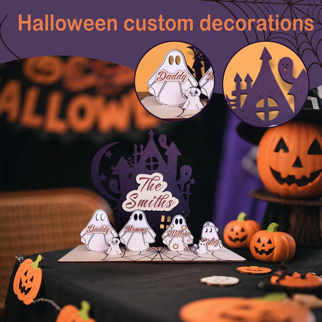Personalized Family Name Customized Halloween Wooden Ornaments Home Ornaments, Suitable For Halloween Family Gifts