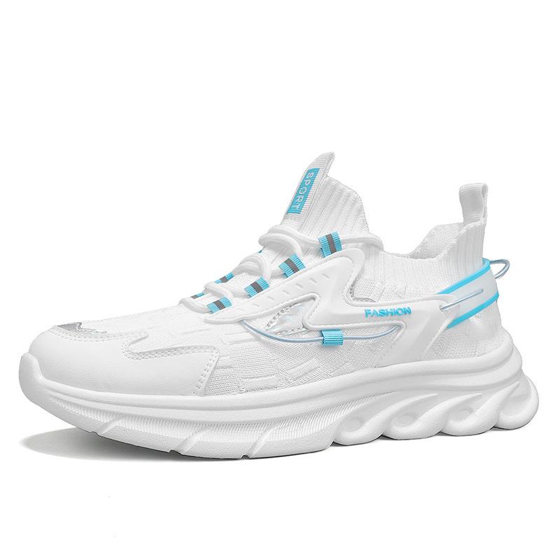 

2024 весна и лето новые мужские туфли на платформе для пап, сетчатые дышащие повседневные спортивные туфли для прямой трансляции, летающие тканые мужские кроссовки для бега 44 серый