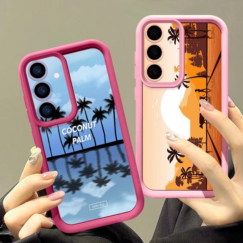 Seaside Coconut Print Case For Samsung A57 A37 A27 A17 S26 Ultra S25 FE A56 A36 A16 A55 A35 A15 A54 5G S21 S22 S23 S24 Plus Shockproof Bumper Cover