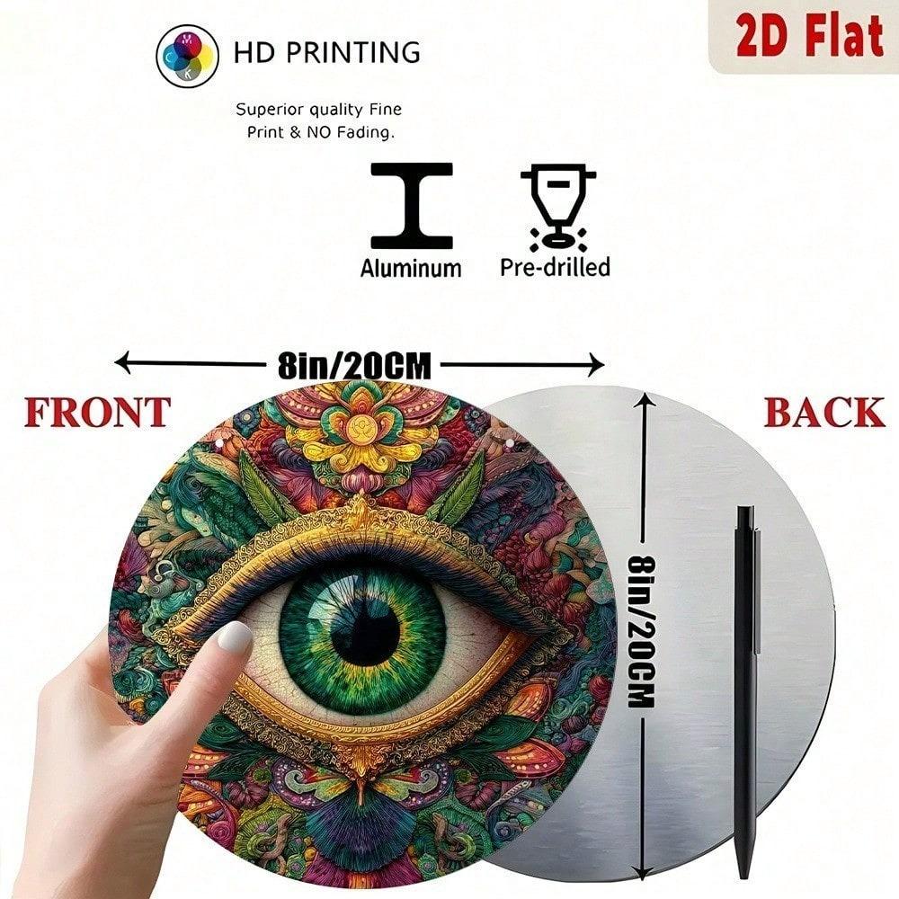 Colorful 2D Metal Eye Wall Art Sign, Ornate Round Hanging Plaque, Intricate Pattern Home Decor Gift