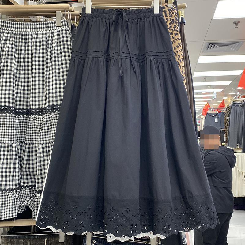

2025 новинка лето новая универсальная повседневная юбка с эластичной талией и высокой талией вышитая юбка А-образной формы one size fits all