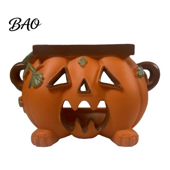 Halloween Pumpkin Tissue Box Holder Holder, Resin Decorative Facial Funny Face Spooky Desktop Organizer Cover for Home Office Kitchen Living