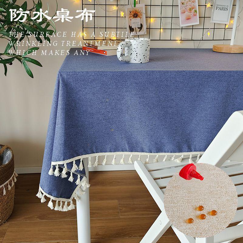 Cotton And Linen Solid Color Waterproof Tablecloth Fringed Senior Sense Student Desk Cloth Atmosphere Tablecloth Art Decoration