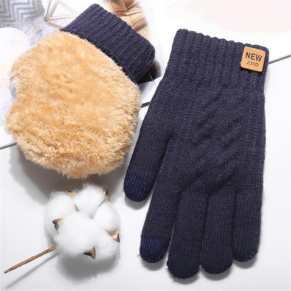 Full Finger Gloves Double Layer Mittens Knitted Gloves Leather Label Gloves For Cold Weather Activities Touchscreen Compatible