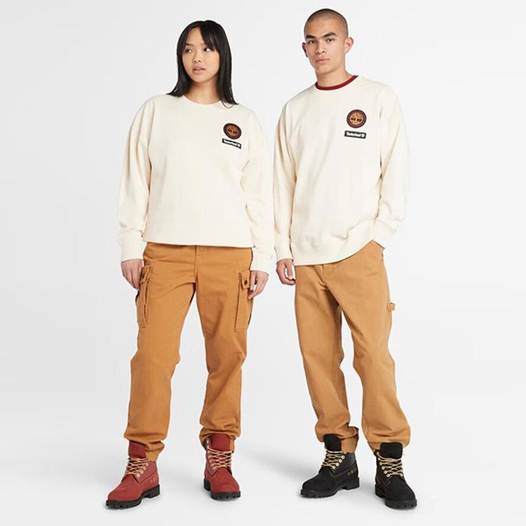 Timberland Letter Logo Patch Round Neck Pullover Sweatshirt Unisex sweatshirt Smoke-White A5TBS-V04