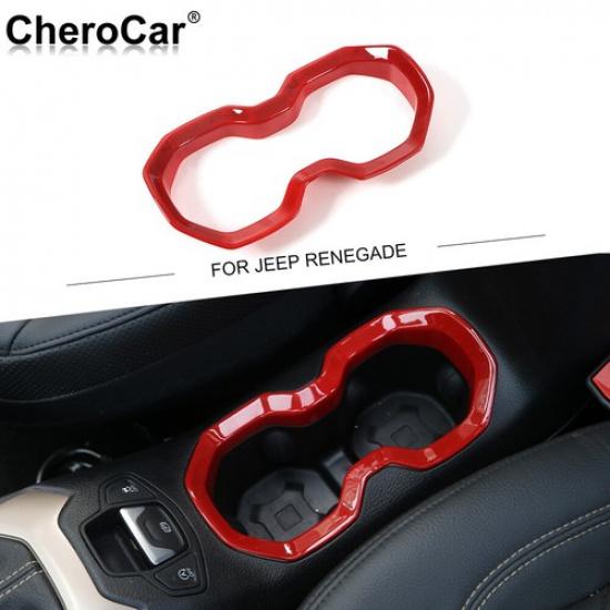 Interior  Front Water Cup Holder Trim Ring Cover For Jeep Renegade 2016+ Red