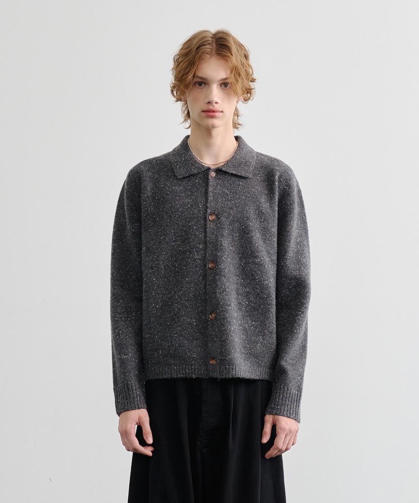 Knouun Nep Yarn Collar Cardigan (Charcoal)