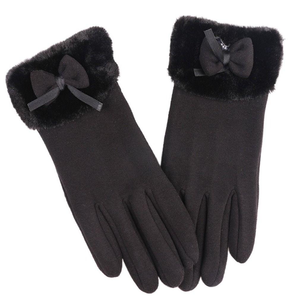 Bow Thickened Suede Gloves Soft Windproof Finger Mittens All-Match Women Anti-cold Gloves  Outdoor