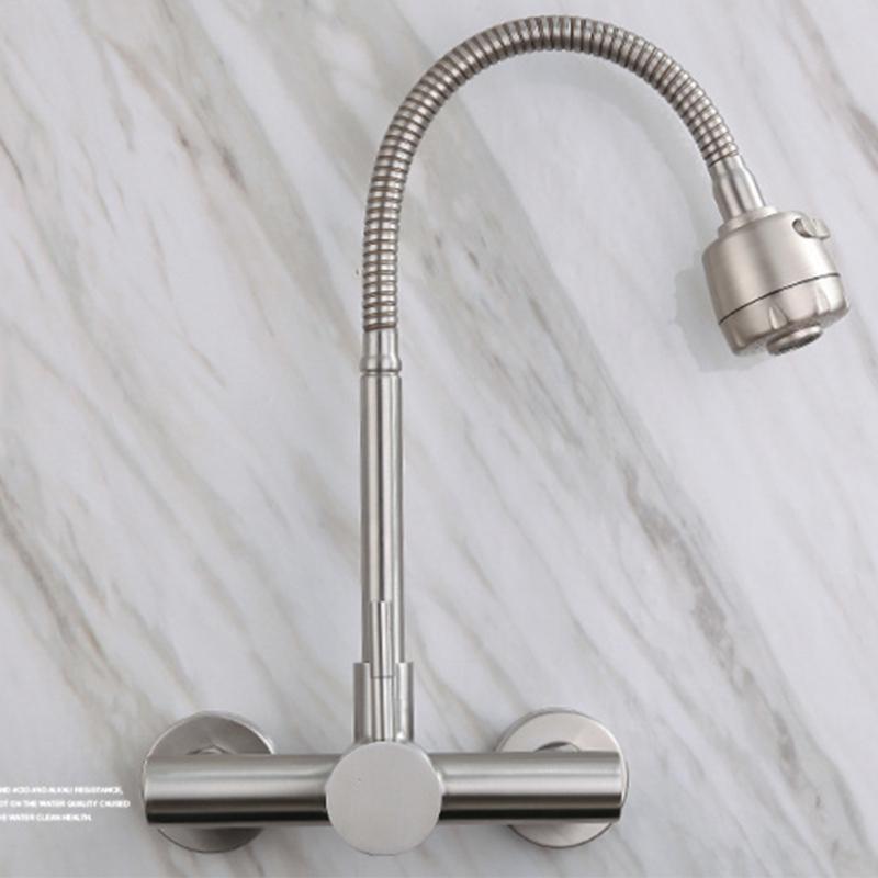 Wall Mounted Kitchen Faucet With Ceramic Cartridges Washbasin Mixing Switches 360 Degree Rotate Sprayers Faucet Enduring