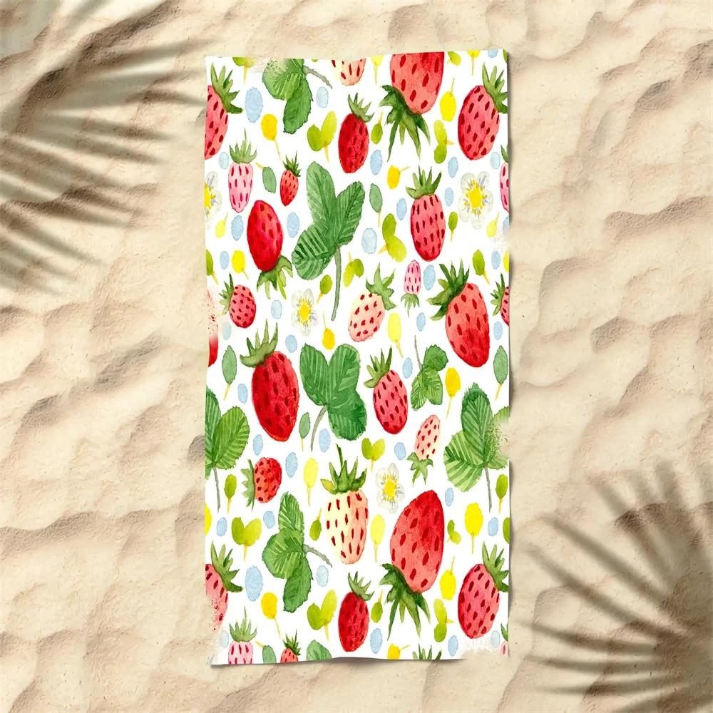 Serviette de Plage Microfibre Fraises Serviette de Bain Absorbante Fruits Légère Séchage Rapide Serviette de Piscine Parfaite pour Hommes et Femmes