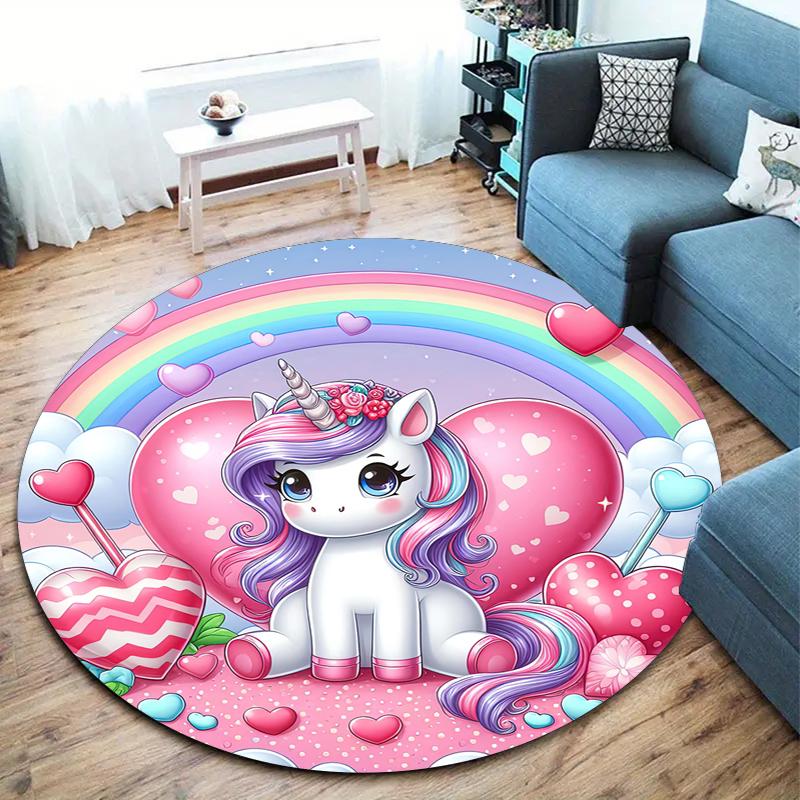 1Pc Cute Unicorn Circular Print Rug - Home Decoration Carpet For Living Room Bedroom Flooring Computer Chair Area Rug