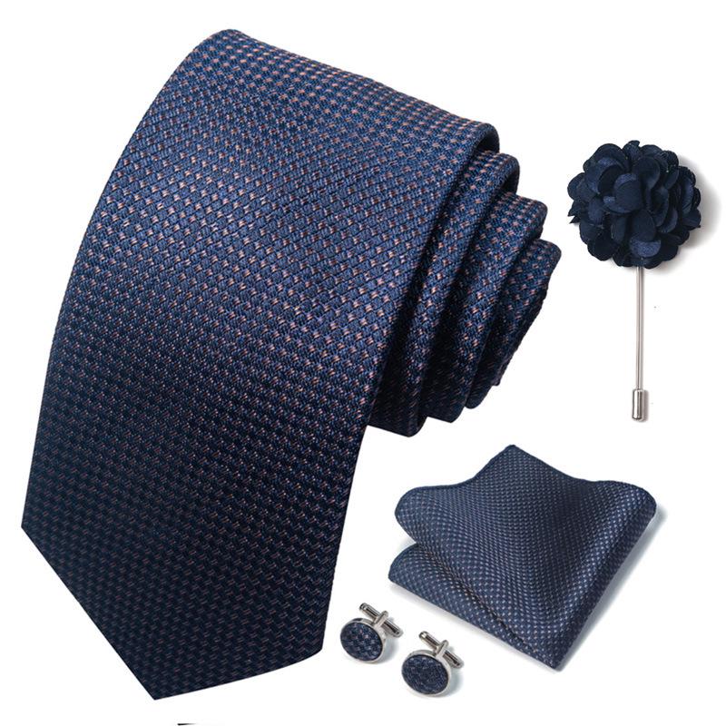 Brown Paisley Men's Tie, Pocket Square, Cufflinks & Boutonniere Set for Business Formal Wear.