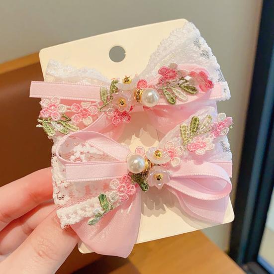 Girl Hair Pin Thin Organza Lace Embroidery Flower Lace Imitation Pearls Decor Hair Clip Spring Forest Style Hairpin