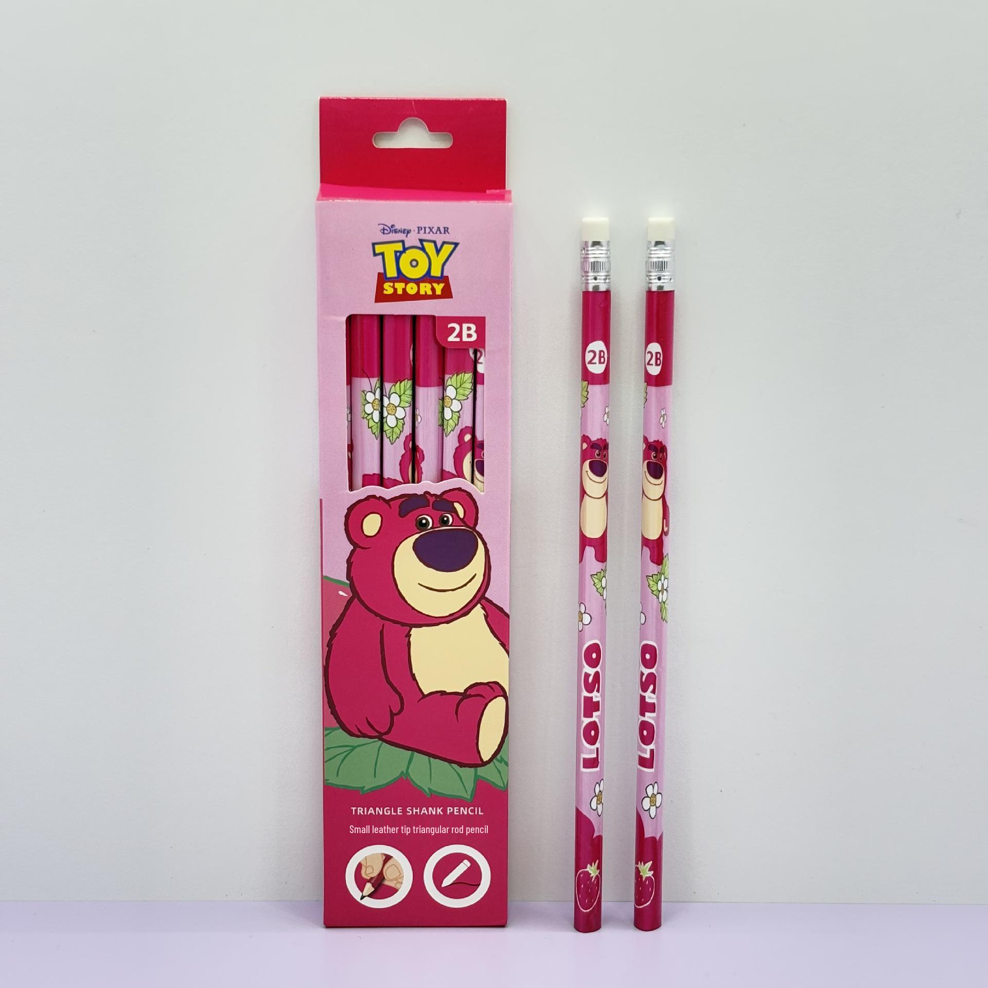 12-Piece Cartoon Triangular 2B Pencils with Eraser Head for Students 2B lotso