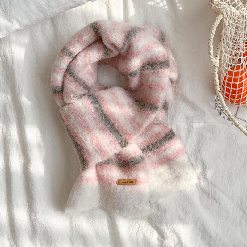 Winter thickened velvet, cold-proof, warm, comfortable and breathable scarf, simple and versatile striped jacquard neck protection scarf