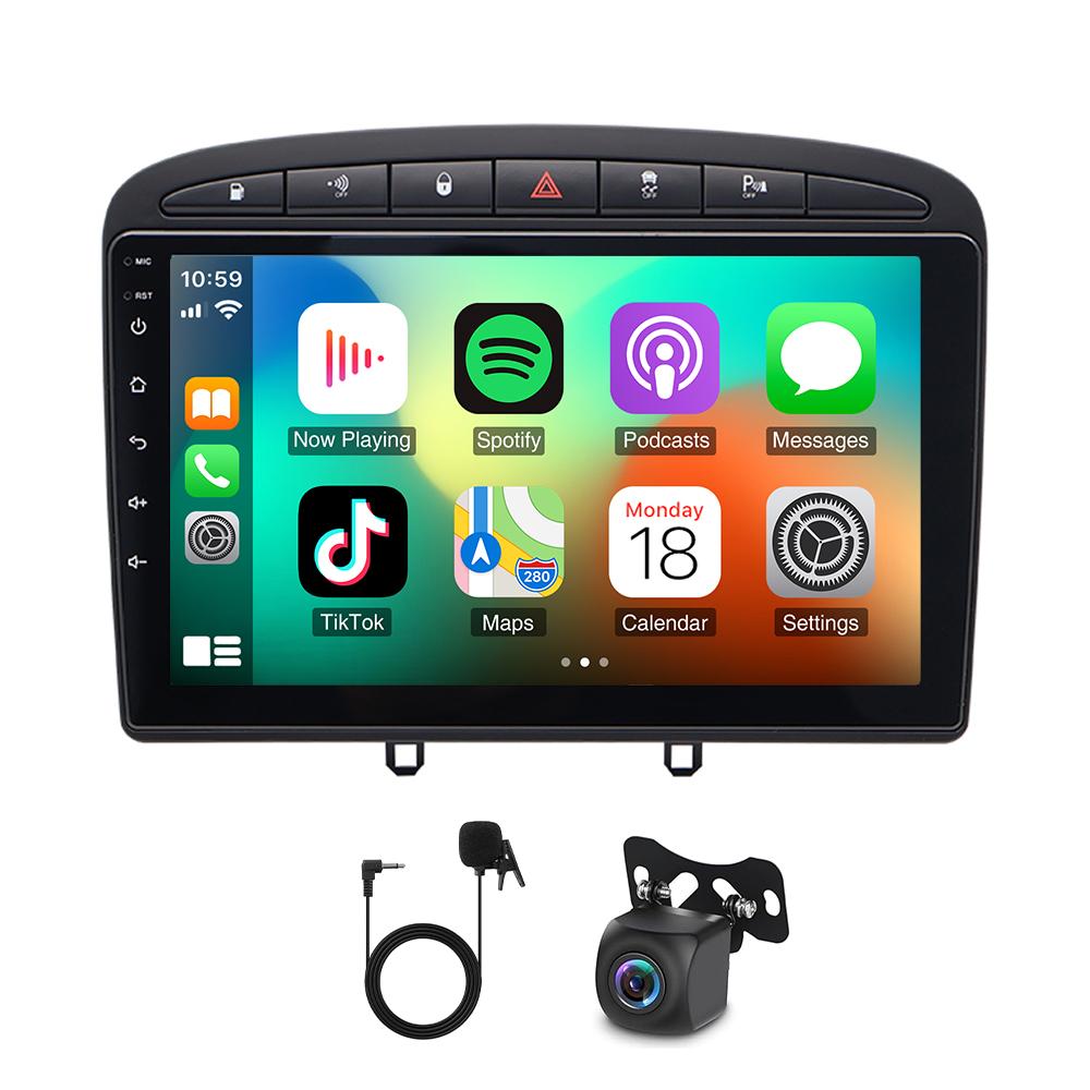 9palcové autorádio s Carplay, GPS navigací, kompatibilní pro P-eugeot 308 2007-2015, Android 14