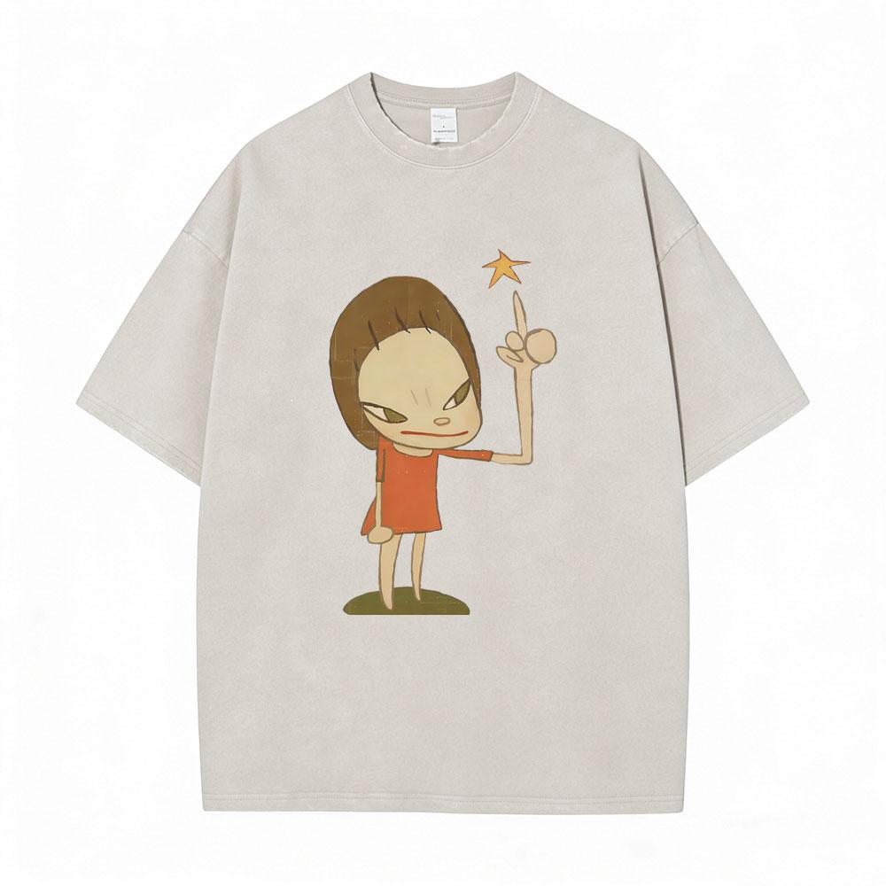 Hot Sale Yoshitomo Nara Vintage Washed Tshirt Men Women Casual Funny T Shirt Male Cotton Oversized Short Sleeve Tops Streetwear