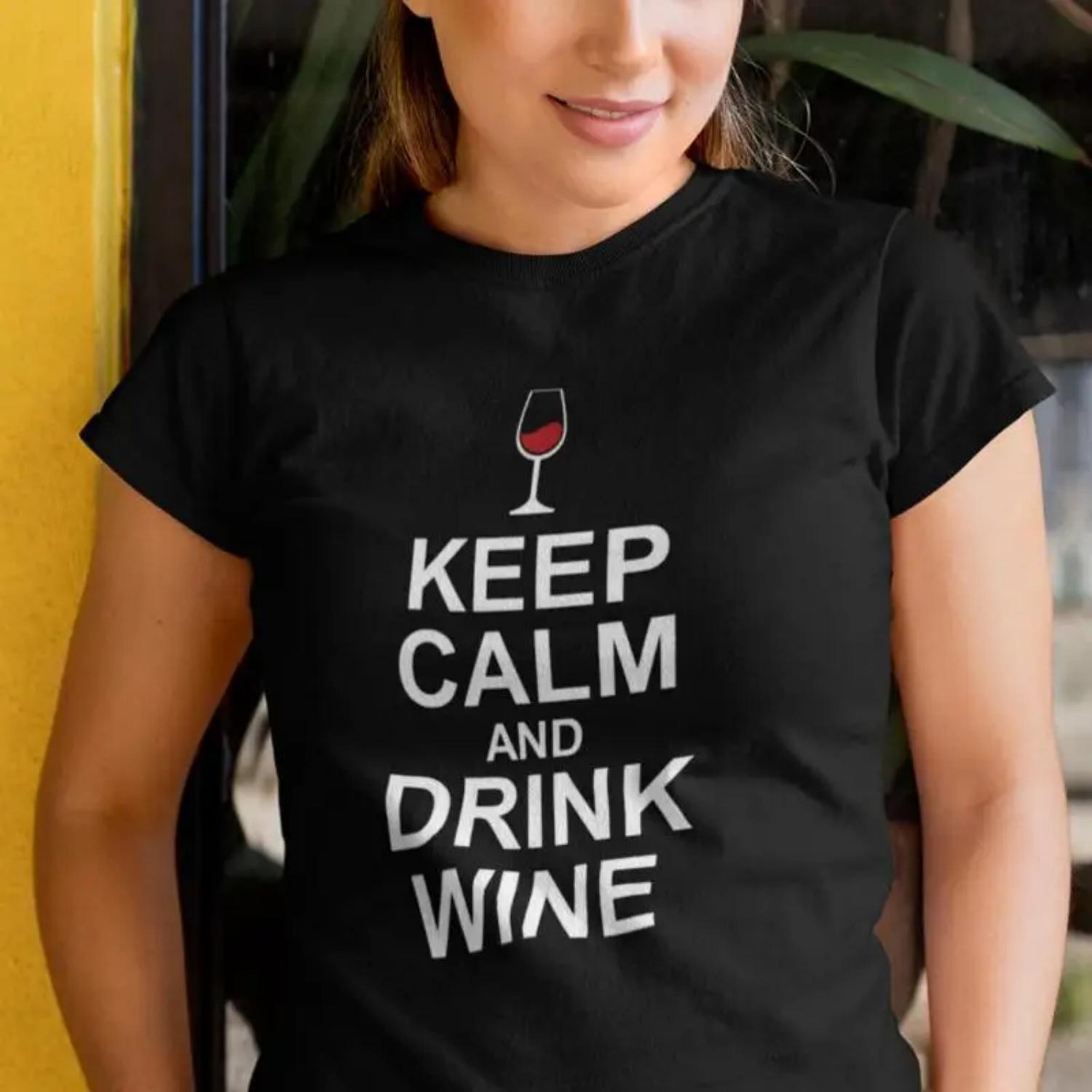 Womens Keep Calm and Drink Wine T Shirt Birthday Bridal Party S чёрный