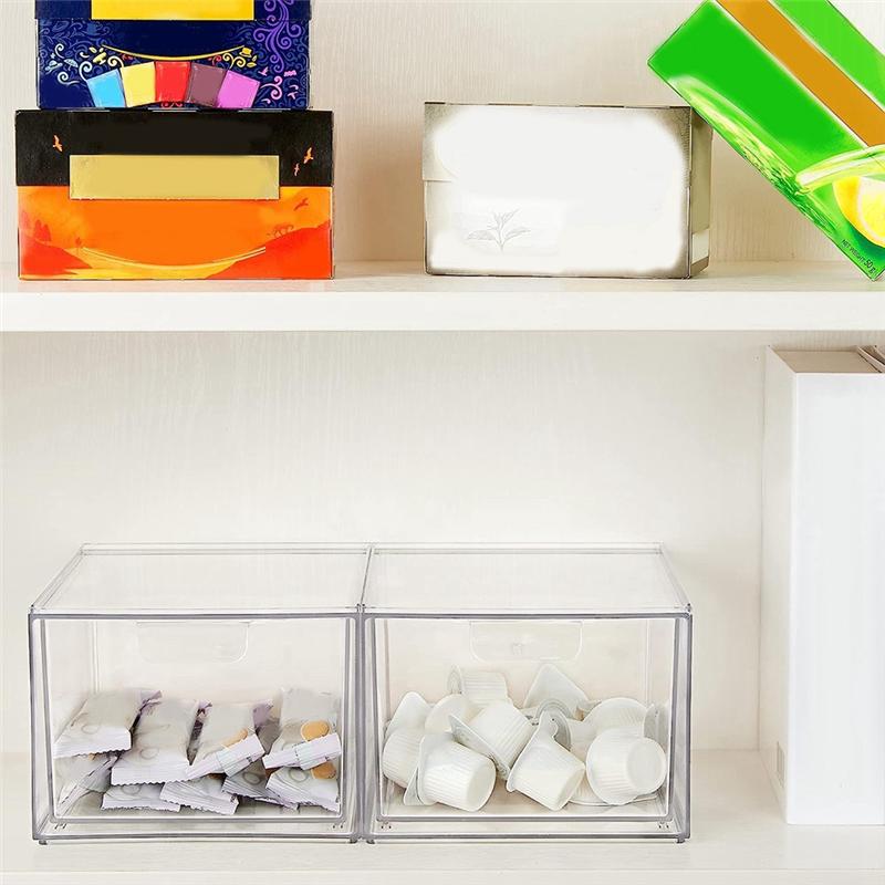 M-Modern-2 Pack Stackable Makeup Organizer Storage Box Clear Plastic Storage Box Acrylic Bathroom Organizer