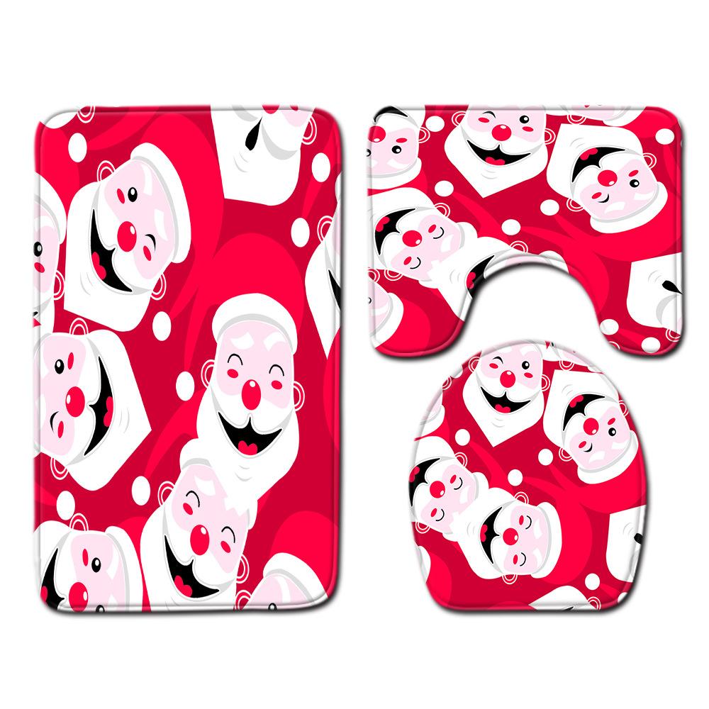 Christmas Shower Curtain Floor Mat Combination Four-Piece Set Bathroom Toilet Carpet Shower Room Mat Foot Mat