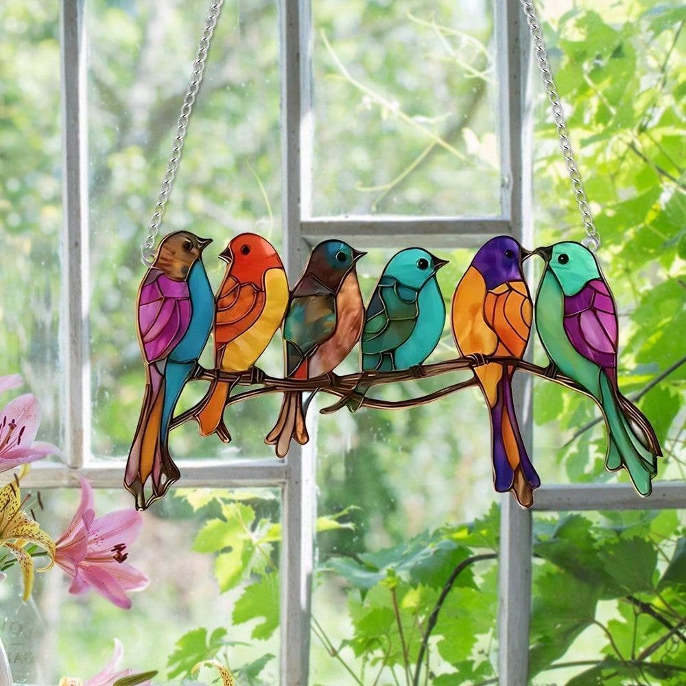 6 Birds Flat Sun Catcher: Perfect For Bird Lovers, Festive Decor, Outdoor Gardens, Windows & Walls