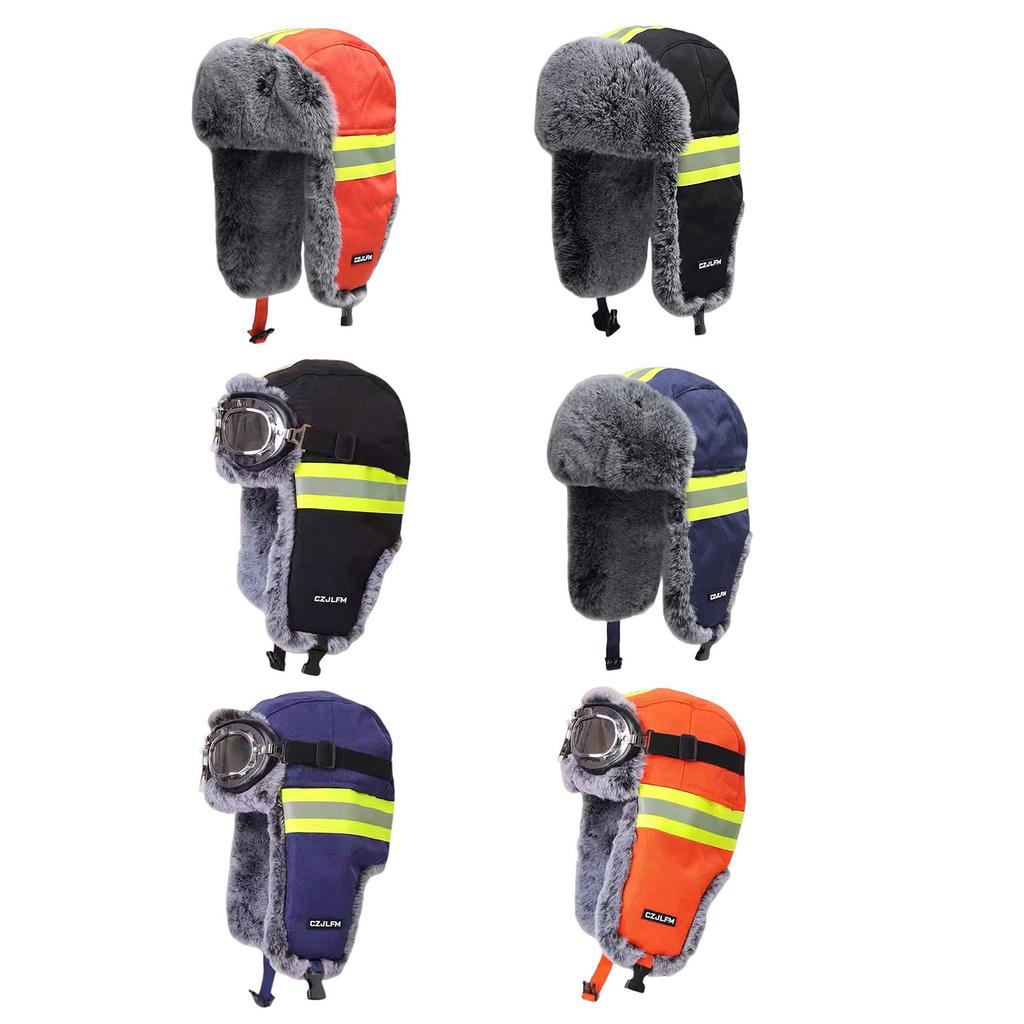 Chapeau Trappeur d'Hiver Réfléchissant pour Cyclisme Haute Visibilité Chaud Thermique Oreillettes Fourrées Bonnets avec Lunettes Détachables