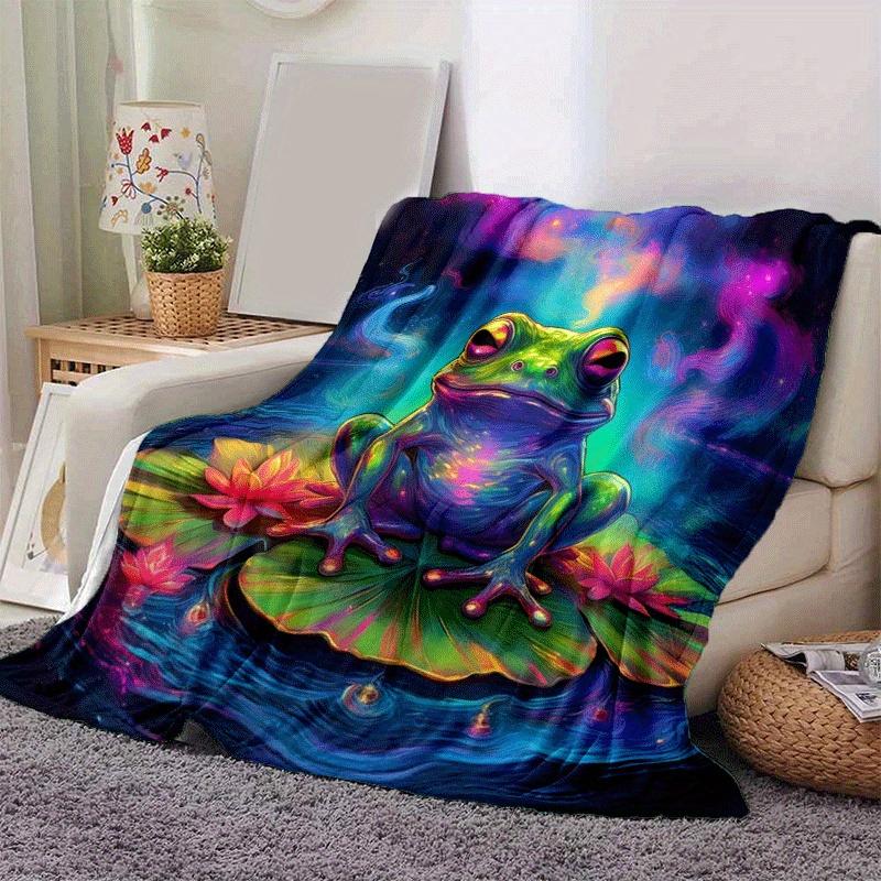 1pc Frog Printing Lightweight Flannel Blanket, Comfortable and Warm Blanket, for Camping Sofa Bed and Couch Office, in All Seasons