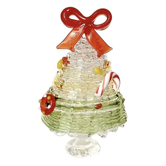Seasonal Home Festive Ornament Glazed Christmas Tree Figurine, Colorful Miniature Xmas Decor, Handcrafted Exquisite Gift for Colleagues Glass