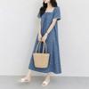 Mizqz Women Summer Flower Square Neck Long Dress Denim Mood Resort Dress