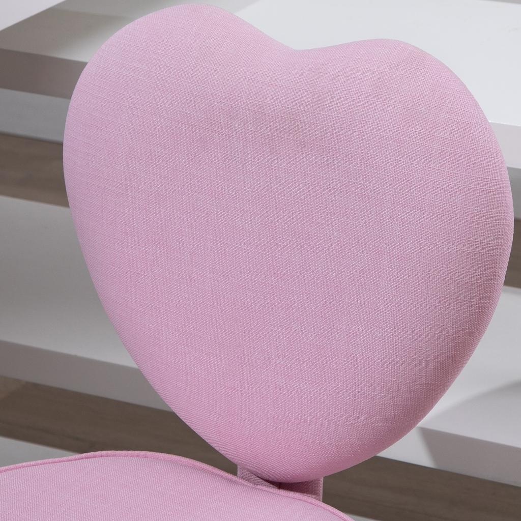 Silla giratoria, Bonito diseño de corazón, Altura regulable, Funda de tela con aspecto de lino, Rosa, 42 x 50 x 79-89 cm