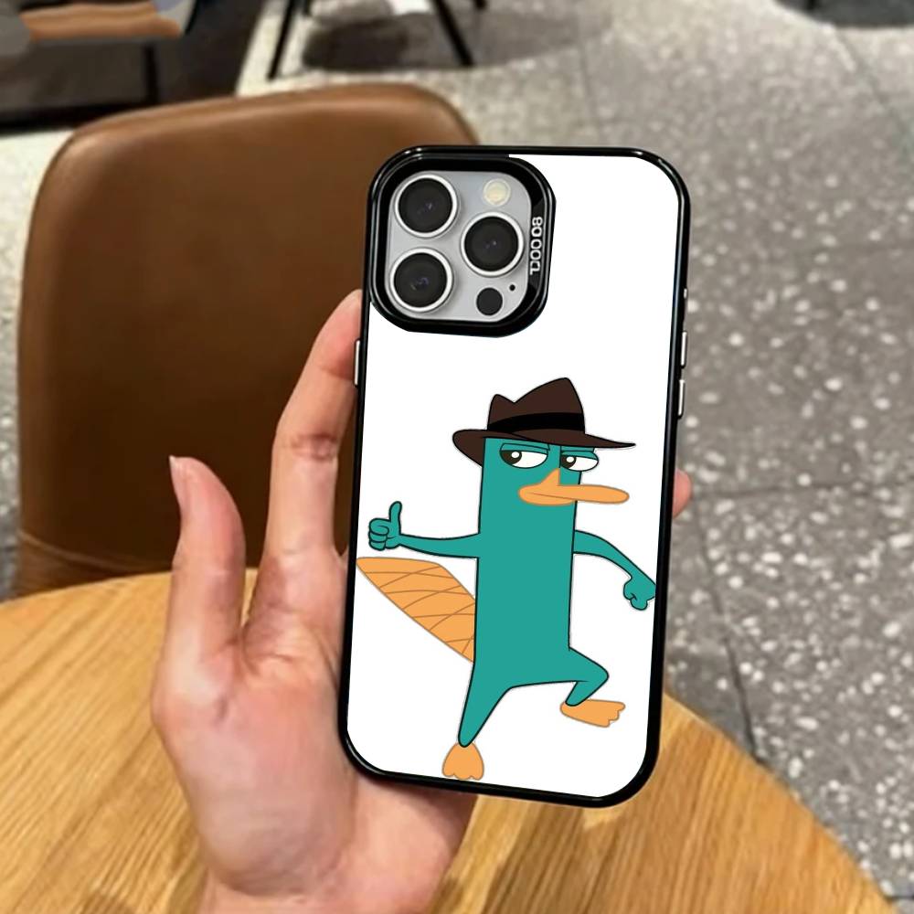 cute Cartoon P-Perry The P-Platypus   Phone Case For iPhone17,16,15,14,13,12,11 Plus,Pro Max Colored Silver Plated Inside Cover