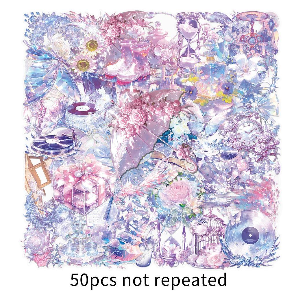 50 Transparent PET Stickers: Waterproof Purple Dreamy Princess Style for DIY Journaling