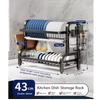 Multi-functional 3-Tier Dish Rack Kitchen Supplies Storage Rack Draining Rack with Chopsticks/Knives/Cutting Board Holder