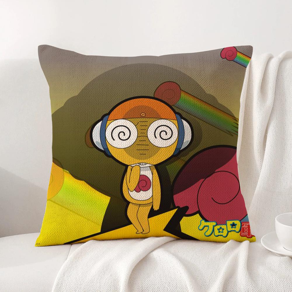K-Keroro G-Gunsou Frog Cushion Cover Summer Coolness Linen Fabric Double-Sided Printing Pillow Case Sofa Home Decor Gift