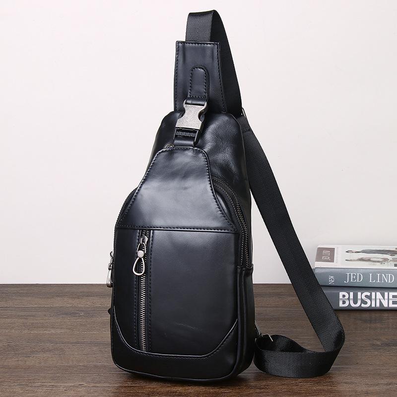 Men S Genuine Leather Breast Bag, First Layer Cowhide Messenger Bag, Fashionable Versatile Men S Chest Bag, Shoulder Bag.