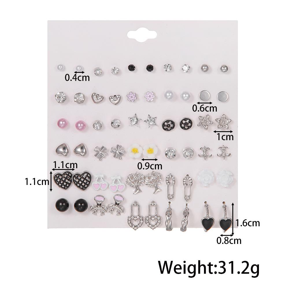 New Korean Version Fashion Pearl Diamond Earrings 10 Pairs of Simple and Small Flower Stud Earrings Combination Set