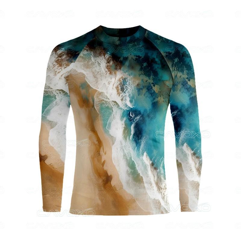 Colorful Long Sleeve Rash Guard UPF50 Sun Protection Top Surfing Diving Swimming