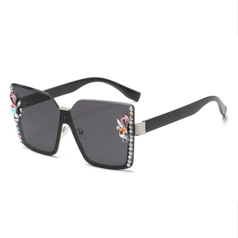 Frameless Cut-Edge Sunglasses with Rhinestones - Trendy European & American Style for Big Face Slimming and Sun Protection