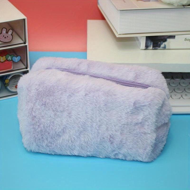Zipper Large Solid Color Cosmetic Bag Cute Fur Makeup Bag for Women Travel Make Up Toiletry Bag Washing Pouch Plush Pen Pouch