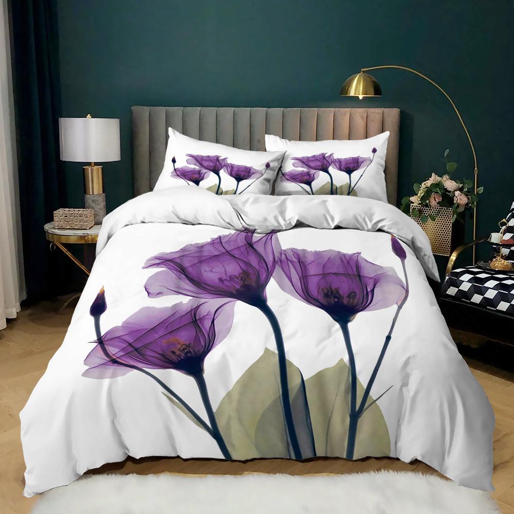 

Morning Glory Duvet Cover for Girls Women,Purple Floral with Branch Quilt Cover Set King/Queen Size with Two Pillowcases,White 70x133cm 2pcs