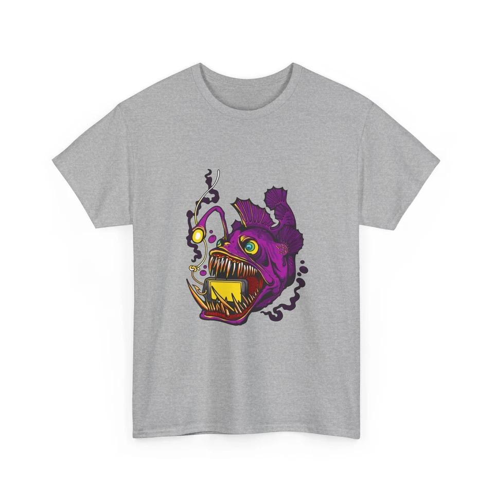 Creepy Fish Tee-Shirt | Deep Ocean Cartoon T-Shirt, Fish Light, Gift Cotton Tee M
