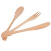 3Pcs Rounded Smooth Cooking Utensils Solid Wood Spoon Fork Set Hand Wash Dining Kit Daily Dining