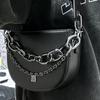 Damentasche PU Ketten Schwarz Mode Umhängetasche Crossbody Mädchentasche Büro Dame Damentaschen Euro-Amerika Stil